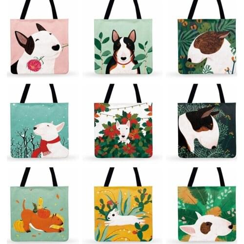 Cartoon Bull Terrier Painting Print Tote Bag For Women Casual Tote Bags Ladies Shoulder Bag Shopping Bag Outdoor Beach Bags