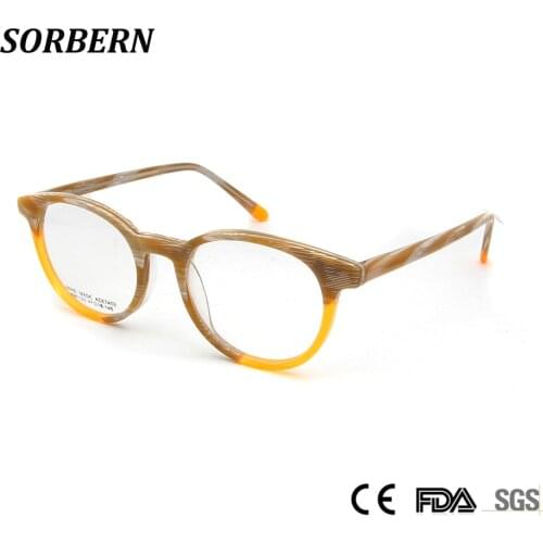 SORBERN Acetate Retro Round Glasses Frame Women Vintage Prescription Eyeglasses Men Round Eyewear Frames Spring Hinge