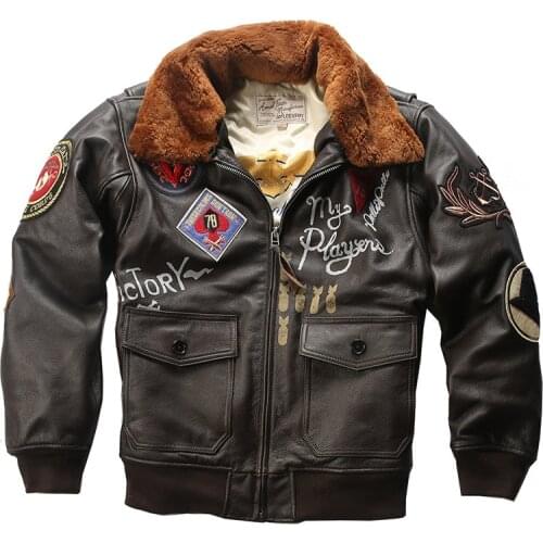 DHL free shipping Mens Air Force G1 Pilot Warm Fur Collar Leather Jacket Genuine Cow Coat Cowhide Bomber Jacket