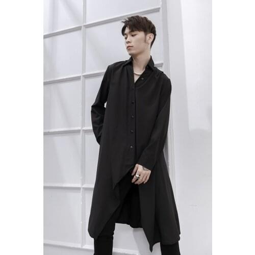 Mens long sleeve shirt Japanese Slim Fit Shirt Long Coat spring and summer new size knee length performance stage host