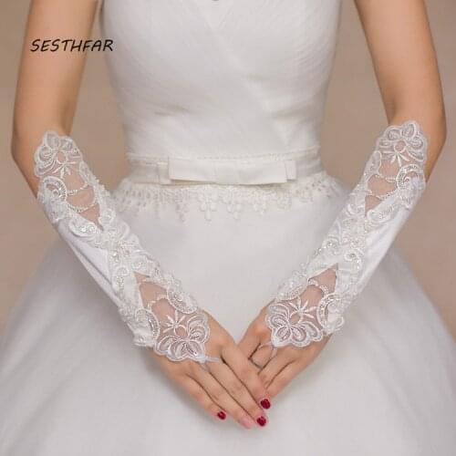Bridal Gloves Long Sequin Lace Wedding Gloves Women Fingerless Party Gloves Wedding Accessories ST09
