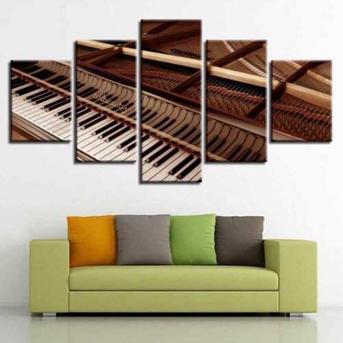 Canvas Painting Poster For Living Room Modern 5 Panel Piano Musical Instruments Wall Art Home Decor Frame HD Printed Pictures