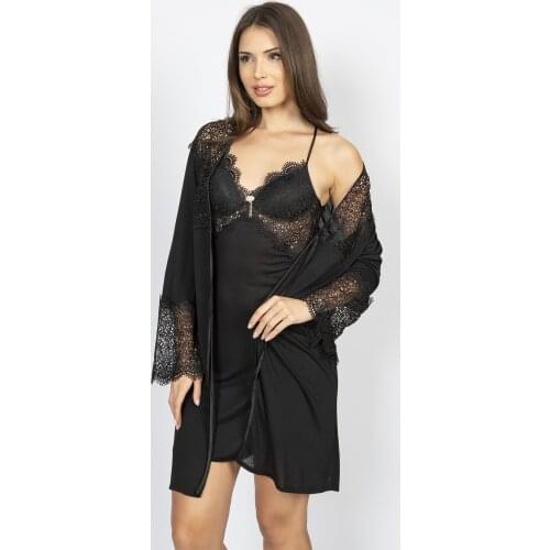 Women Black Luxury Combed Cotton Nightgown Dressing Gown Suit Sleepwear Ladies Night Dress Lingerie Nighties Lace Up Loose Nightgown Plus Size