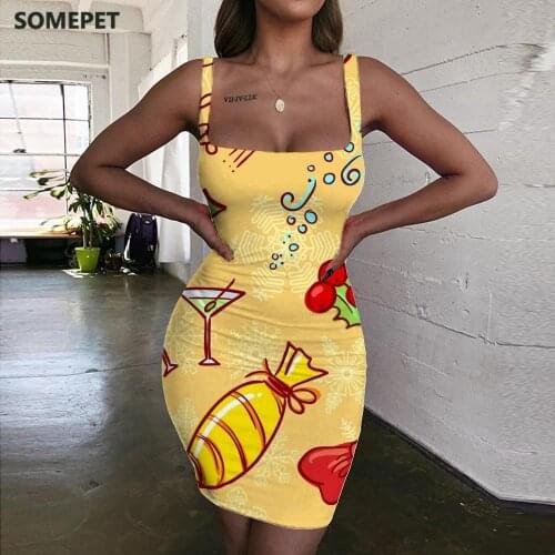 SOMEPET Christmas Dress Women Animal 3d Print Candy Ladies Dresses Party Bodycon Dress Womens Clothing Party Beach Korean Style