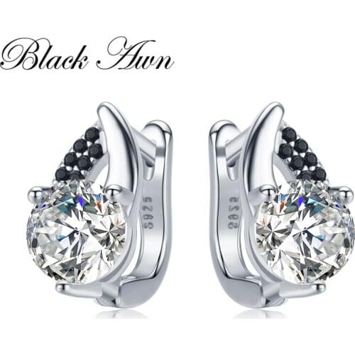 Sodrov Classic 925 Sterling Silver Round Black Trendy Spinel Engagement Hoop Earrings for Women Fine Jewelry Bijoux I131