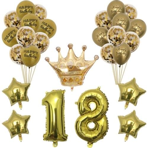 1Set Gold 16 18 21 30 40 50 60 Number Foil Balloons Birthday Party Crown Balloon Adult 18th 30th Anniversary Wedding Supplies