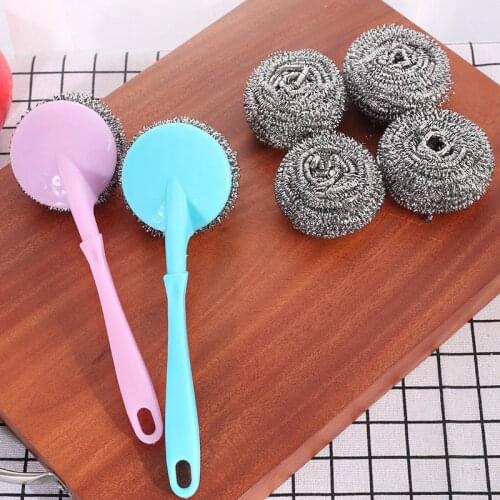 Wire Ball Brush Long Handle Cleaning Brush Dish Handle Washing Stainless Steel Kitchen Tools Cleaner Household Dishwashing
