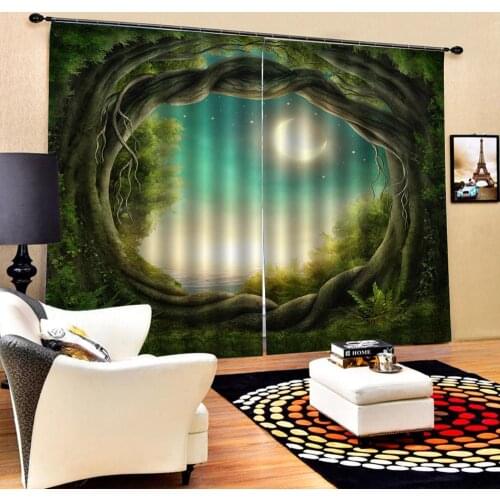 3D Printed Tree Hole Windows Curtains Thin for Living Room Bedroom Decorative Kitchen Curtains Drapes Treatments Forest Custom
