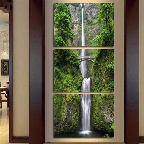 Modern Pictures HD Printed Poster For Living Room Decor 3 Piece Forest Waterfall Landscape Canvas Painting Wall Art(No Frame)