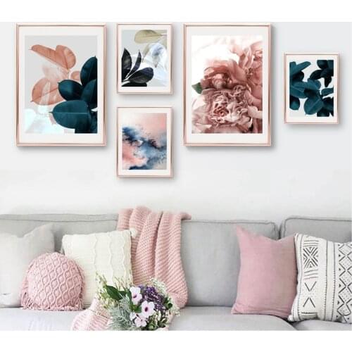 Modern Botanical Poster Black Blue Pink Grey Tropical Leaves Canvas Art Prints Wall Picture For Living Room Tropical Wall Decor