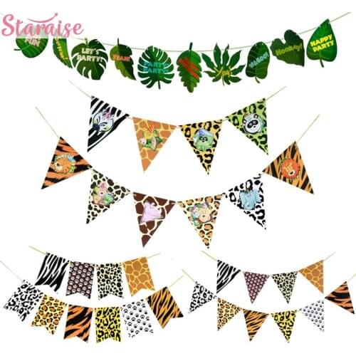 Staraise Cartoon Animal Flags And Banners Safari Jungle Party Decoration Birthday Party Decoration Kids Animal Party Supplies
