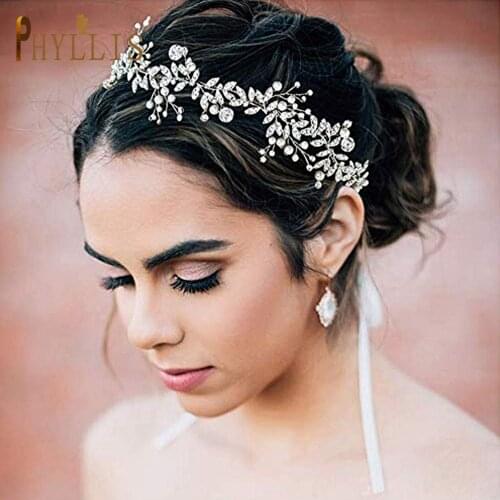 A42 Alloy Leaf Pearl Bridal Headpiece Wedding Decorative Headbands Bridal Luxury Tiara Women Headwear Bride Headdress