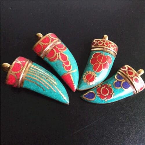 TBP014 Tibetan Brass Golden Colorful Fangs Amulet Pendant for Man Tibet jewelry