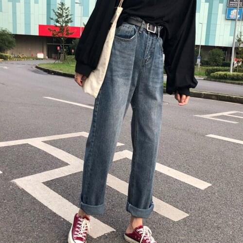 Spring 2021, the new female straight jeans loose wide-legged pants show the drape of tall waist torre long pants