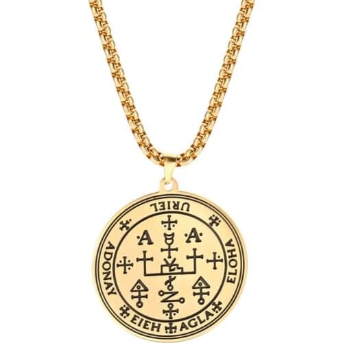 Vintage Sigil of URIEL Angelic Pendant Angel Amulet Viking Religious Stainless Steel Necklace Retro Gold Colour Jewelry