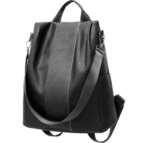 Large Capacity Shoulder Bags School Backpacks For Teenage Girl PU Leather Travel Shoulder Bag Black Bagpack
