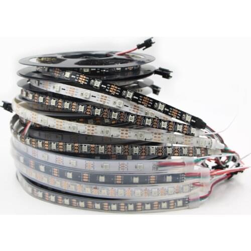 WS2812B Smart RGB Rainbow LED Strip light WS2812 Individually Addressable LED Light 30/60/144Leds Black/White PCB Waterproof 5V