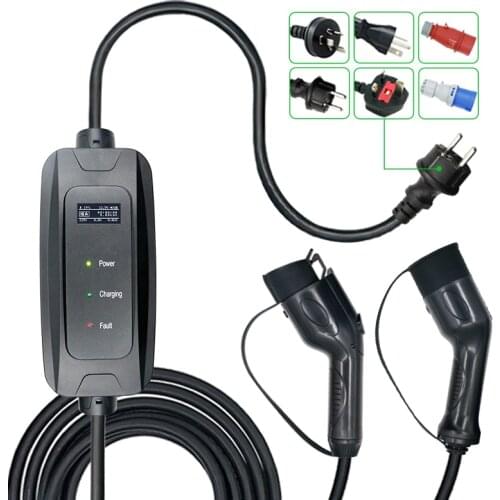 Type 1 EV Charger Level 2 16Amp EVSE Portable Electric Vehicle Charger, Schuko Plug 220V-240V Car Charging Cables