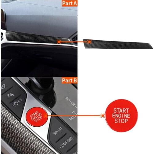 2 Pcs Car Dashboard Protection Panel Trim Cover + Engine Start Stop Button Switch Cap Real Carbon Fiber For BMW 3 Series G20