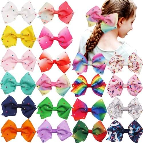 20PCS 5.5 Inch Large Big Rainbow Hair Bows Clips Sparkly Glitter Rhinestones Hair Bows French Clips for Girls Women Lady