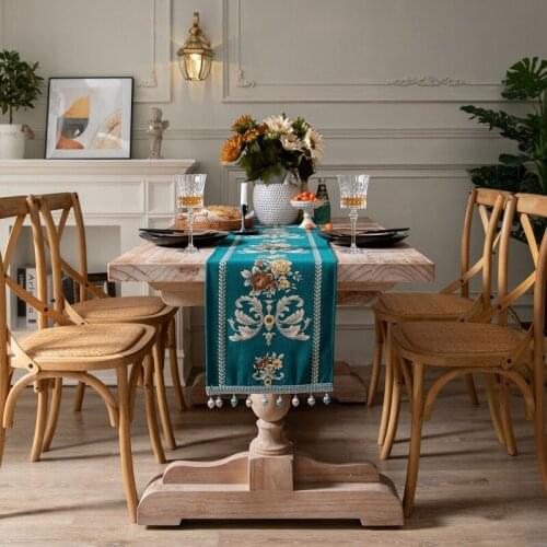 Chenille Jacquard Table Runner Dark Green European-Style Table Cloth Coffee Table Bed Flag TV Cabinet Cover Towel