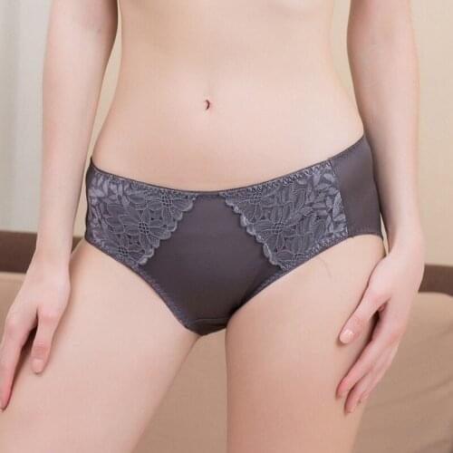 Womens 100% real silk middle rise with lace panties briefs Underwear Lingerie size M L XL 1021