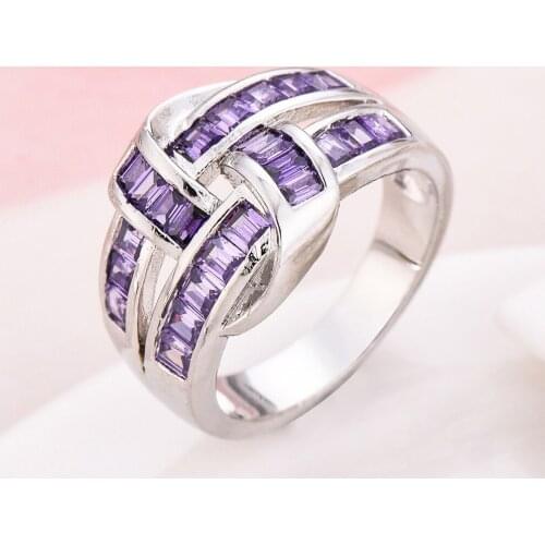 Fashion personality Engagment sterling silver Ring Cross purple Crystal Cubic Zirconia CZ Band Wedding Rings For Women Wholesale