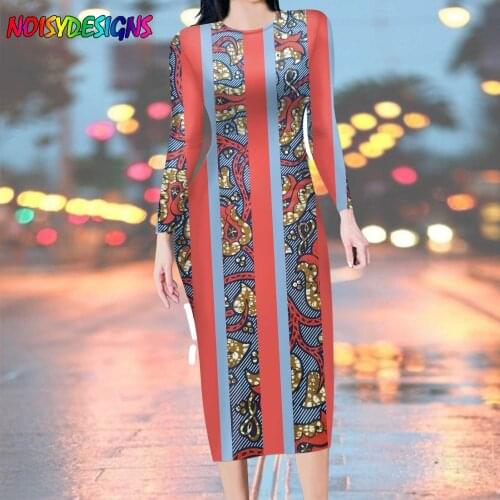 NOISYDESIGNS Plus Size Dress Long Sleeve Creativity African Tribal Flower Print Spring Clothes Sexy Fashion Ladies New Dress