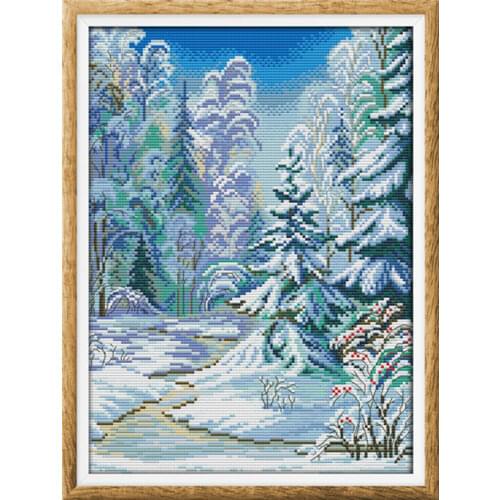 Winter forest cross stitch kit aida 14ct 11ct count printed canvas stitches embroidery DIY handmade needlework