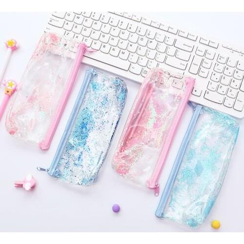 AAGU 1PC Shinning Transparent Pencil Bags For Girls Pencil Case School Cute Pencil Pouch Stationery Case Pen Cases Makeup Pack