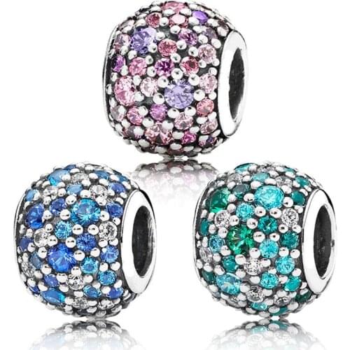 2020 New Authentic 925 Sterling Silver Ocean Mosaic Blue Pave Charm Fit Original Bracelet For Women DIY Jewelry S925 Beads