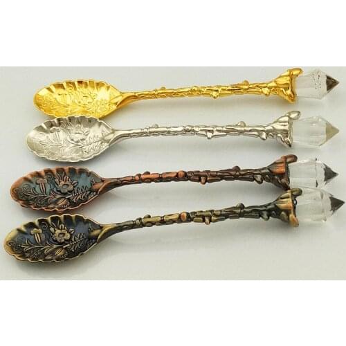 4pcs/lot Small Retro Gold Coffee Spoon Zinc Alloy Vintage Dessert Tea Spoon with Beautiful Pattern for Espresso FDA KV 043