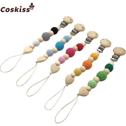 5pcs Baby Pacifier Clips Wooden Round Baby Teething Clip Safe Montessori Toys Nursing Baby Teether Pendant
