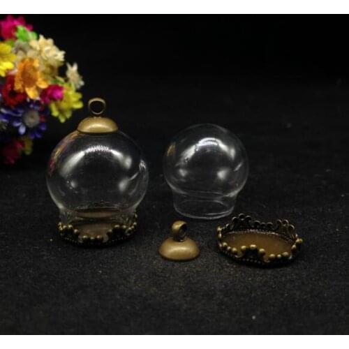50sets/lot 20*15mm Glass globe with jewelry findings glass vial pendant glass bottle dome cover necklace diy pendants jewelry