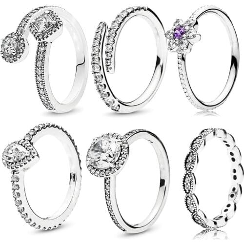 7 Styles Water Droplets Fine Finger Ring with Clear CZ Rings for Women Wedding Original Jewelry Female Wedding Gifts