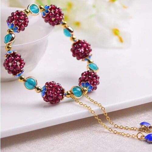 Garnet hand-woven ball bracelet Round ball garnet small ball flower ball single circle jewelry accessories бижутерия для женщин