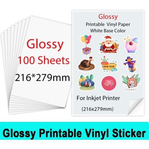 100Sheets 216*279mm Glossy Printable Vinyl Sticker Paper Self-adhesive Copy Paper for Inkjet printer DIY Crafts Waterproof Paper