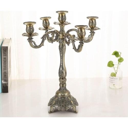 European 5-arms Bronze Color Romantic Stick Candle Holders Wedding Party Romantic Table Centerpieces Candlestick Home Decoration