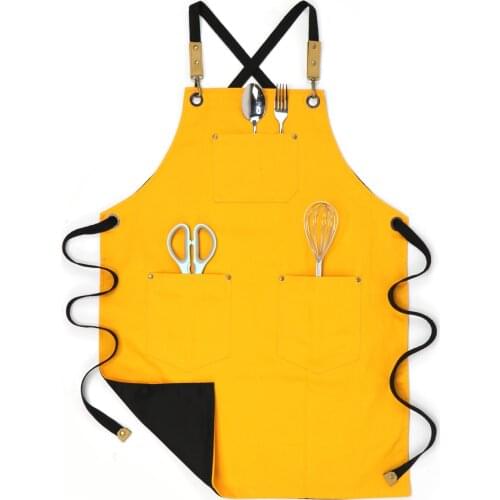 2021 Fashion Unisex Work Apron For Men Cotton Black apron Bib Adjustable cooking kitchen aprons for woman with Tool pockets