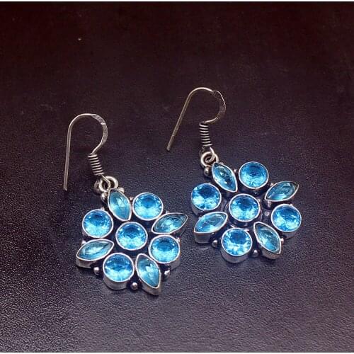 Gemstonefactory Big Promotion 925 Silver Dazzling Gentle London Blue Topaz Women Ladies Gifts Dangle Drop Earrings 20212148