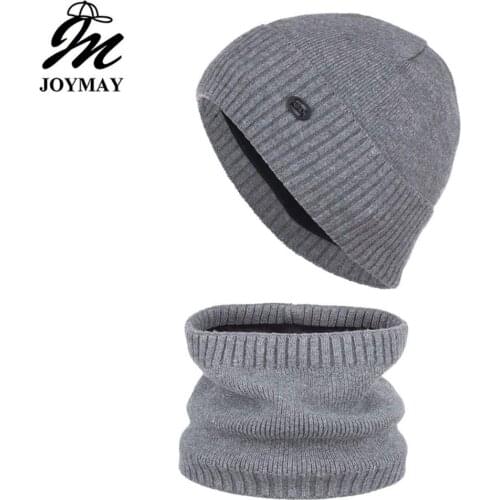 Joymay New Arrival Solid color plain winter hat scarf sets beanies neck warmer set WM112
