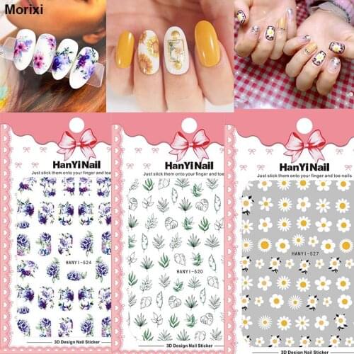 Beautiful flowers decals for nail art decoration colorful painting clear butterfly leaves nail art tips adhesive sticker HY002