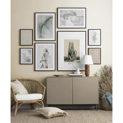 Retro Summer Poster Beige Cactus Grey Graphic Wall Art Watercolor Woman Canvas Painting Minimalist Picture Living Room Decor