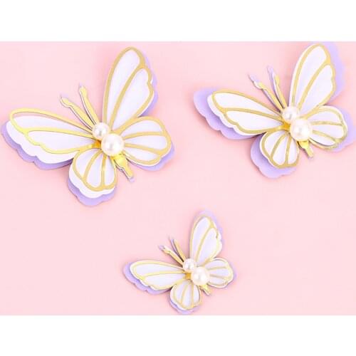 Hot 3Pcs/Lot Pink Butterfly with Pearl Cupcake Toppers Birthday Party Decor Baby Shower Childrens Party Supplies Cake Toppers