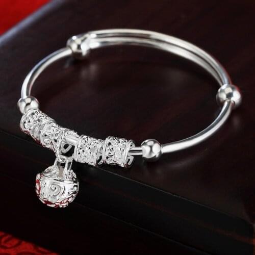 Hot new 925 Sterling Silver hollow ball bangle adjustable Bracelets for Women Fashion Party Gifts popular Girl student Jewelry