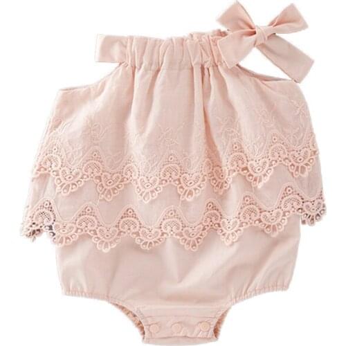 Newborn cute baby rompers girls clothes cotton condole belt vest bowknot infant jumpsuit lace princess tutu skirt