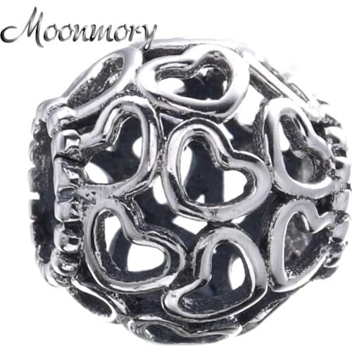 Moonmory 2020 Spring Fits Brand Bracelets Silver Charms Open Your Heart 925 Sterling Silver Beads For Woman DIY Jewelry Making