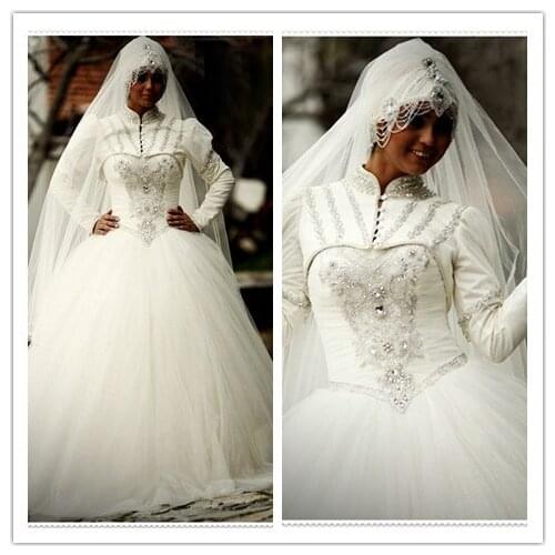 Doce arabe new Arrival kaftan Modern Saudi Arabia Muslim High Neck Beading Long Sleeves Bridal Gown Bespoke Wedding Dresses