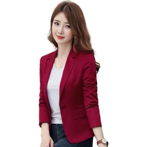 Wine Suit Blazers Female One Button Short Design Long Sleeve Blazer Spring and Autumn Slim Casual Jackets Black White