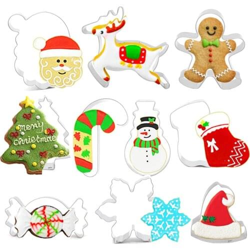 Polymer Clay Cutters Christmas Elk Santa House Snowflake Shape Stainless Steel for Cookie Pottery Fondant Craft Cutting Tool